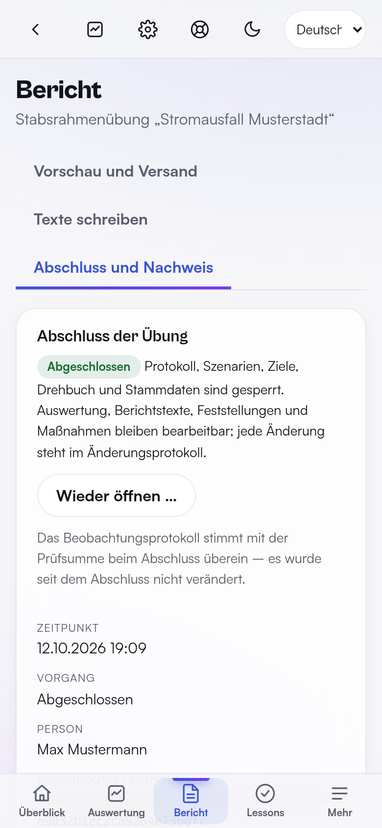 Abschlussprotokoll am Handy – Demodaten